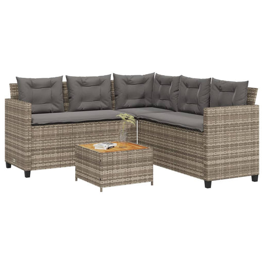 Gartensofa in L-Form mit Tisch und Kissen Grau Poly Rattan