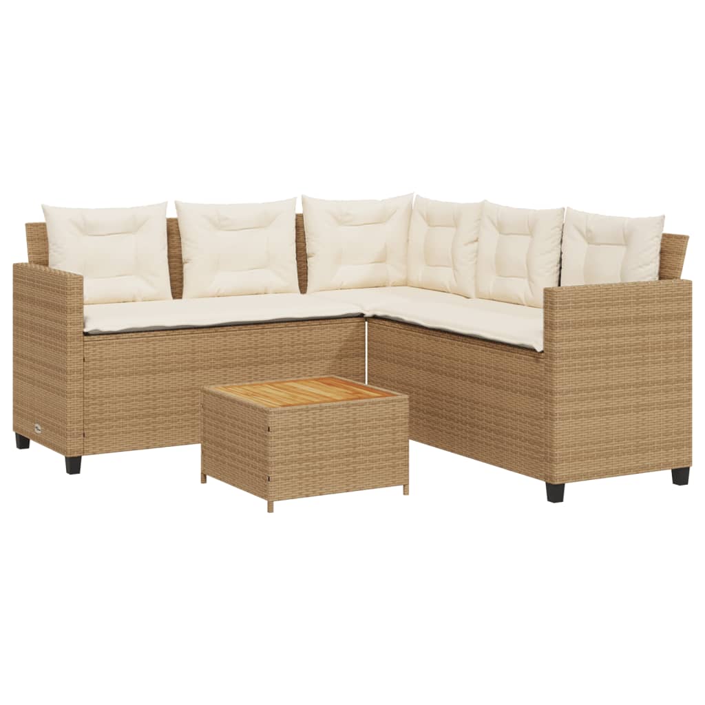 Gartensofa in L-Form mit Tisch und Kissen Beige Poly Rattan