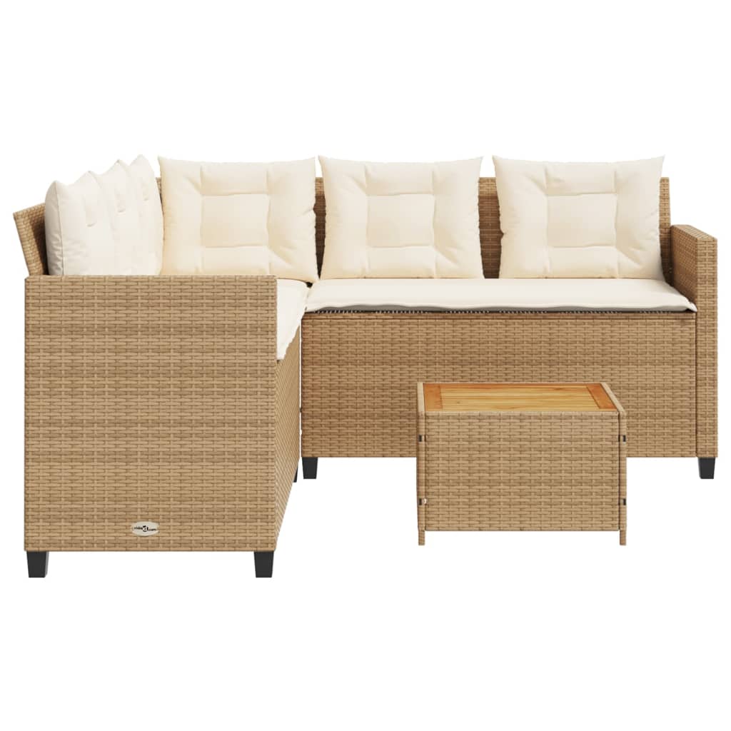 Gartensofa in L-Form mit Tisch und Kissen Beige Poly Rattan