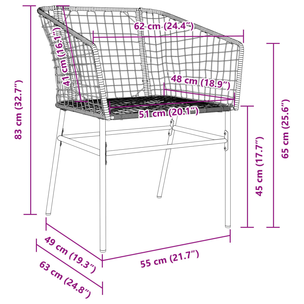 Gartenstühle 2 Stk. Schwarz Poly Rattan