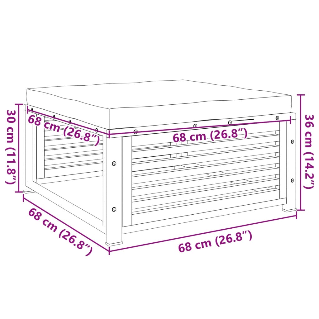 Gartenhocker mit Kissen 68x68x30 cm Massivholz Akazie