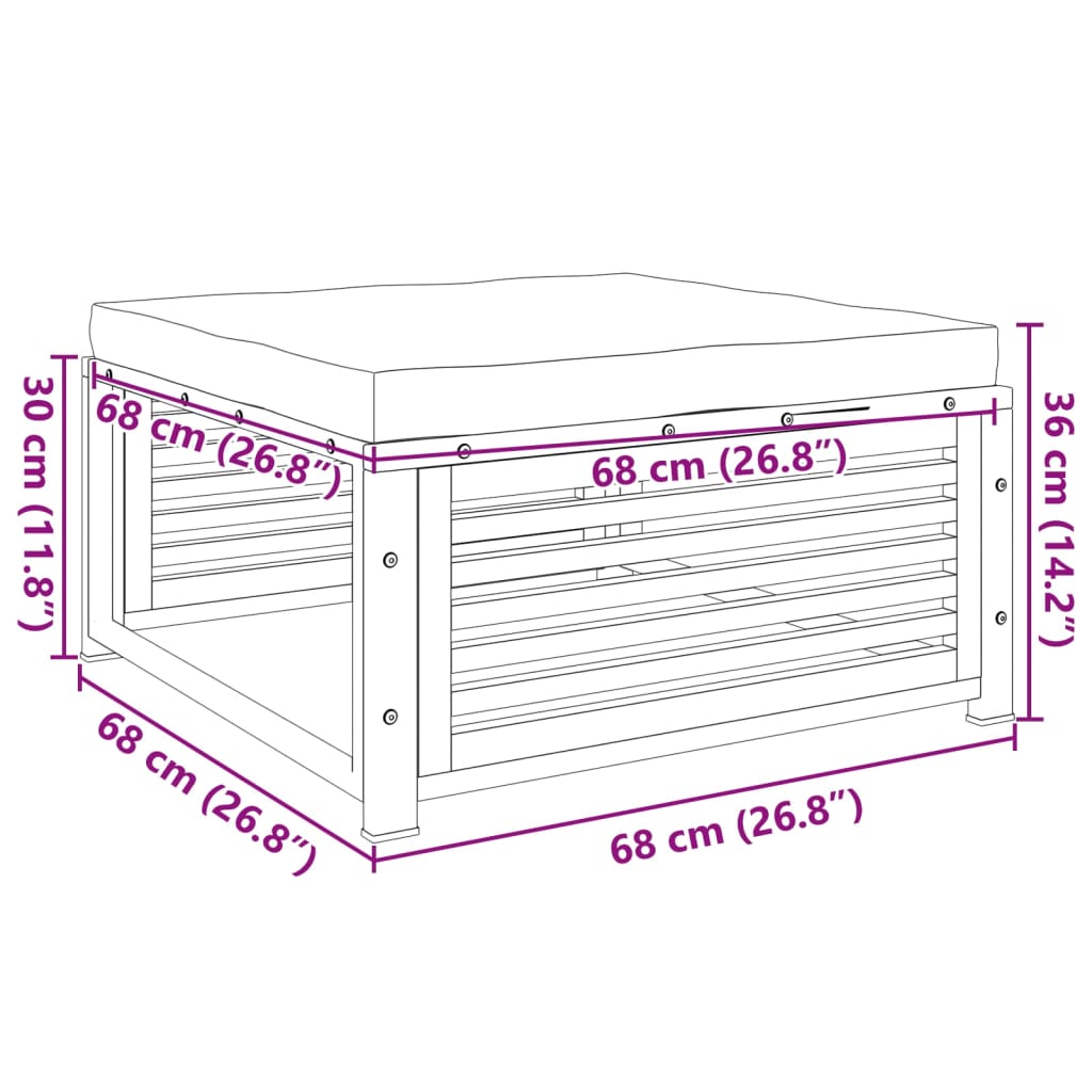 Gartenhocker mit Kissen 68x68x30 cm Massivholz Akazie