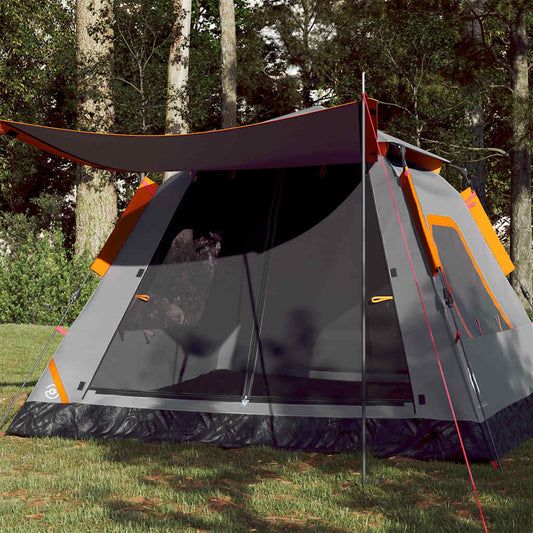 Kuppel-Campingzelt 5 Personen Grau und Orange Quick Release