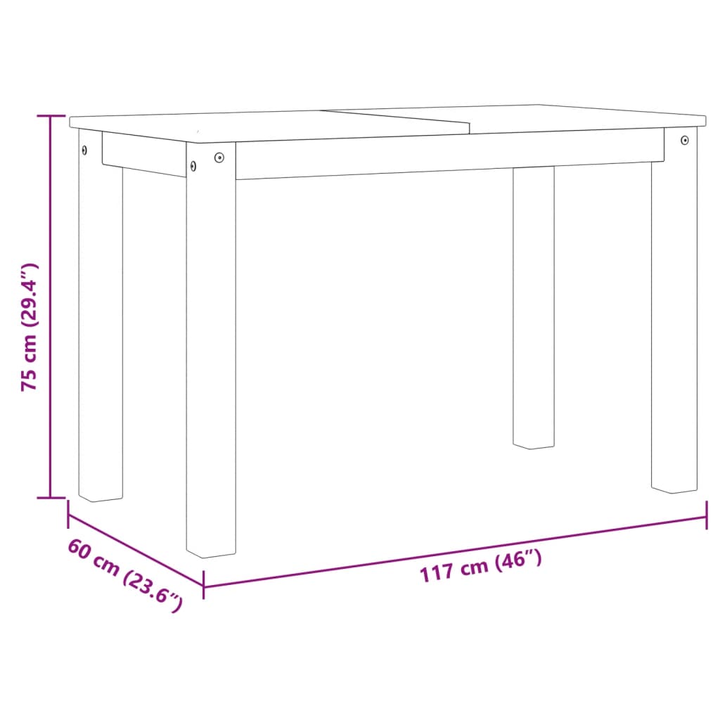 Esstisch Panama Grau 117x60x75 cm Massivholz Kiefer