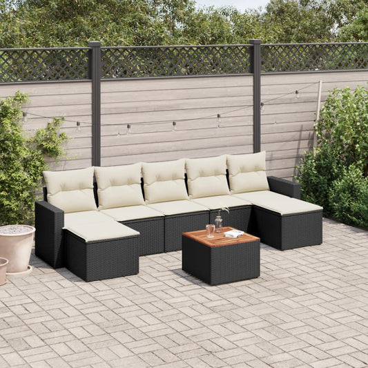 8-tlg. Garten-Sofagarnitur mit Kissen Schwarz Poly Rattan