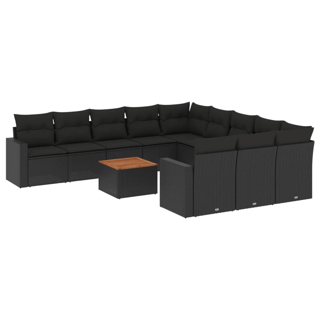 12-tlg. Garten-Sofagarnitur mit Kissen Schwarz Poly Rattan