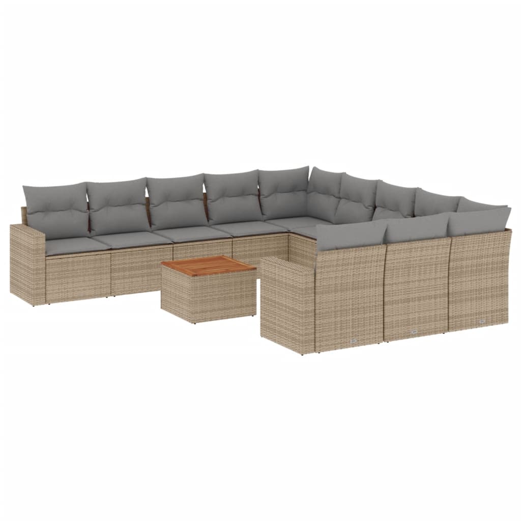 12-tlg. Garten-Sofagarnitur mit Kissen Beige Poly Rattan