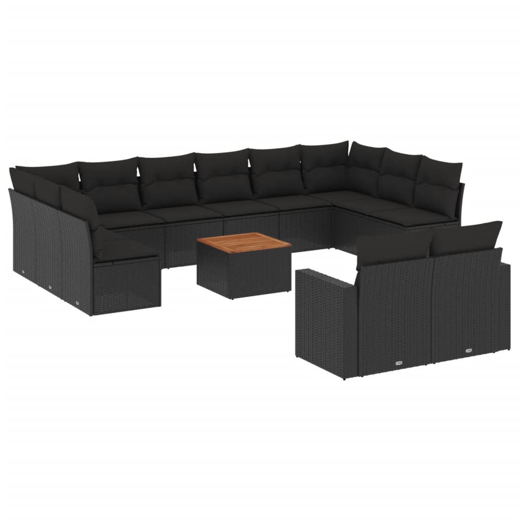 13-tlg. Garten-Sofagarnitur mit Kissen Schwarz Poly Rattan