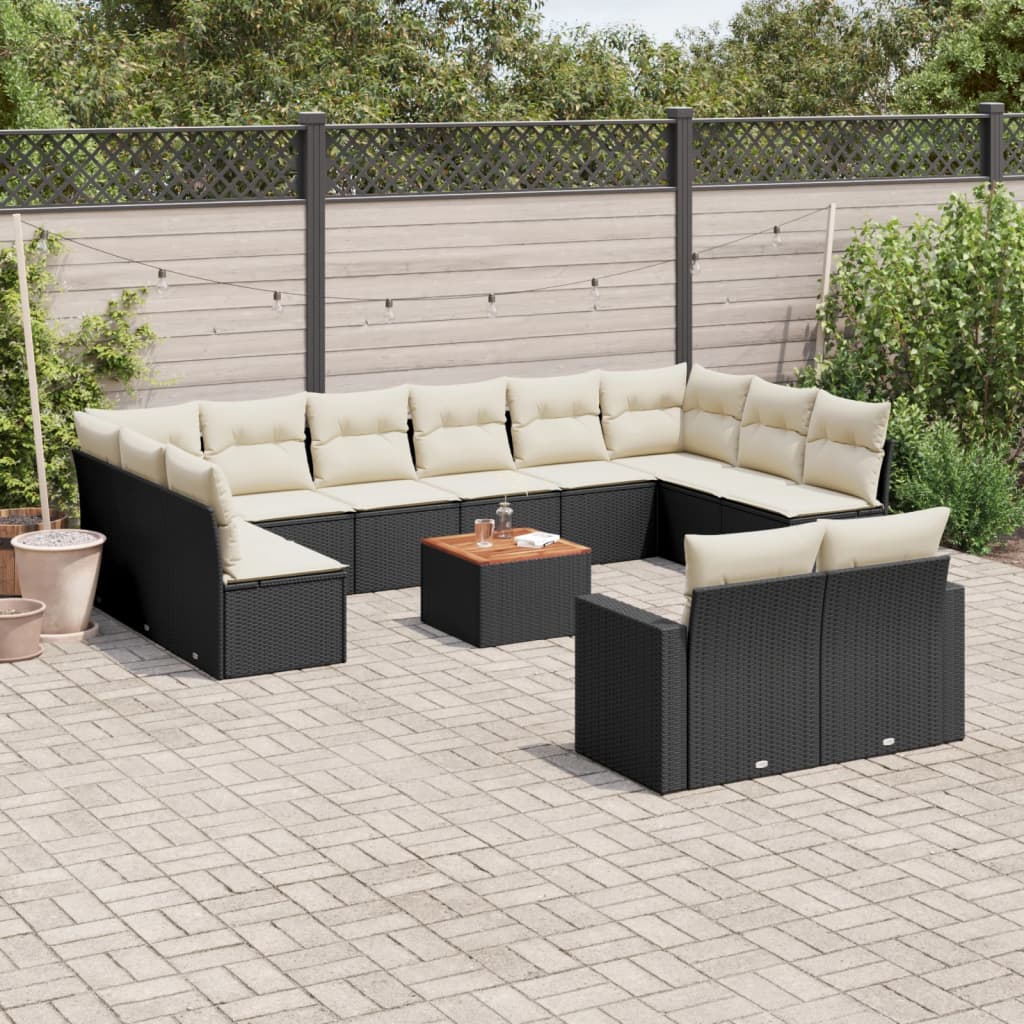 13-tlg. Garten-Sofagarnitur mit Kissen Schwarz Poly Rattan