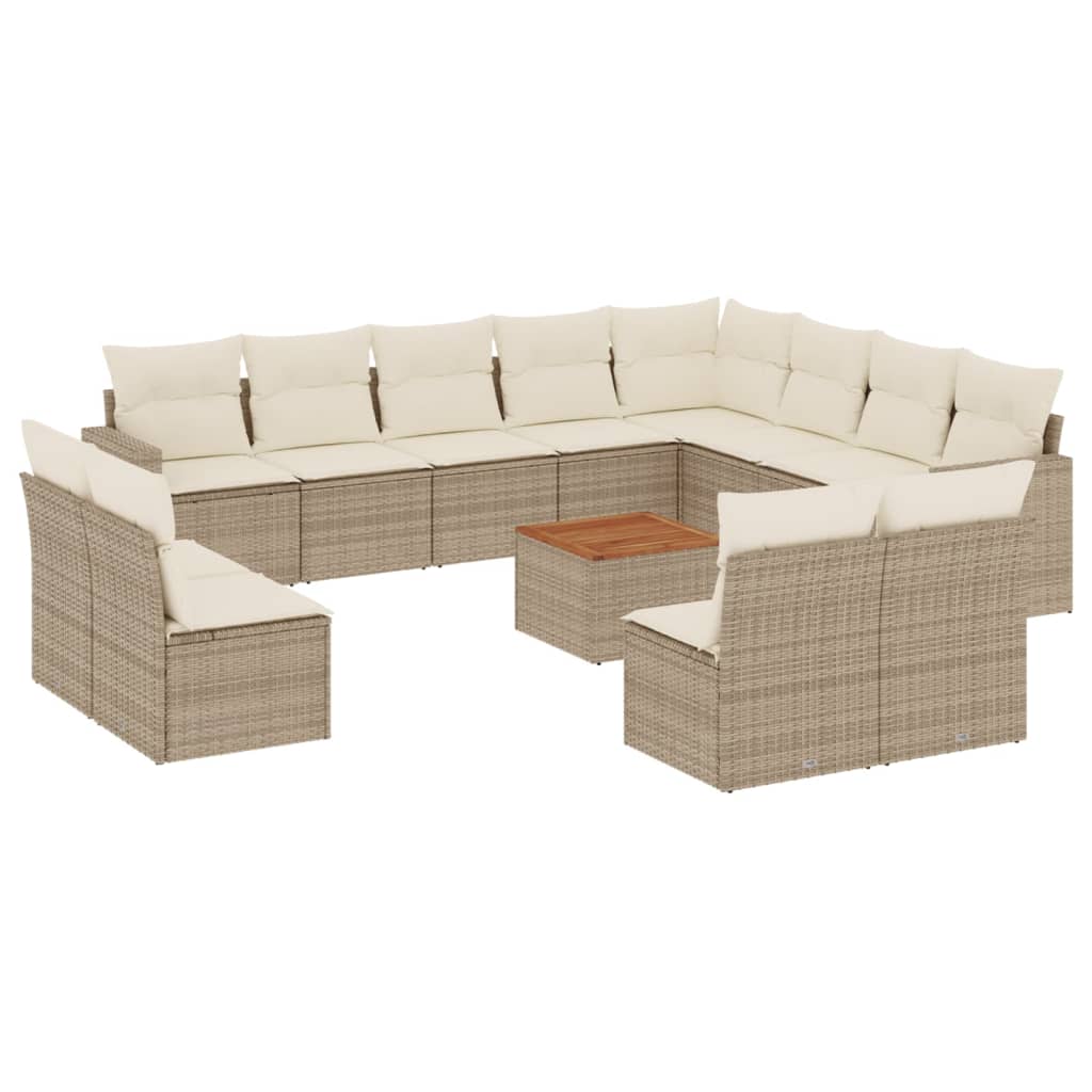 13-tlg. Garten-Sofagarnitur mit Kissen Beige Poly Rattan