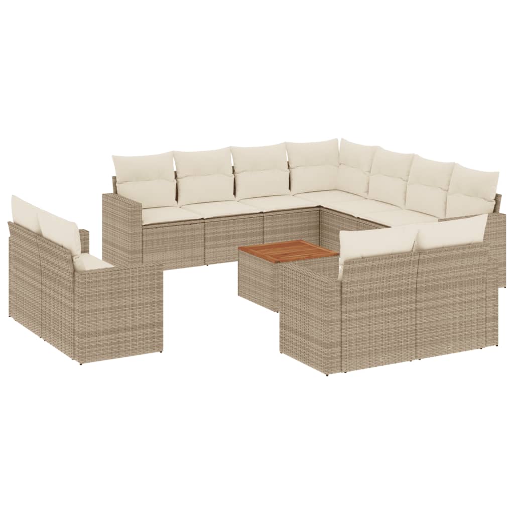 12-tlg. Garten-Sofagarnitur mit Kissen Beige Poly Rattan