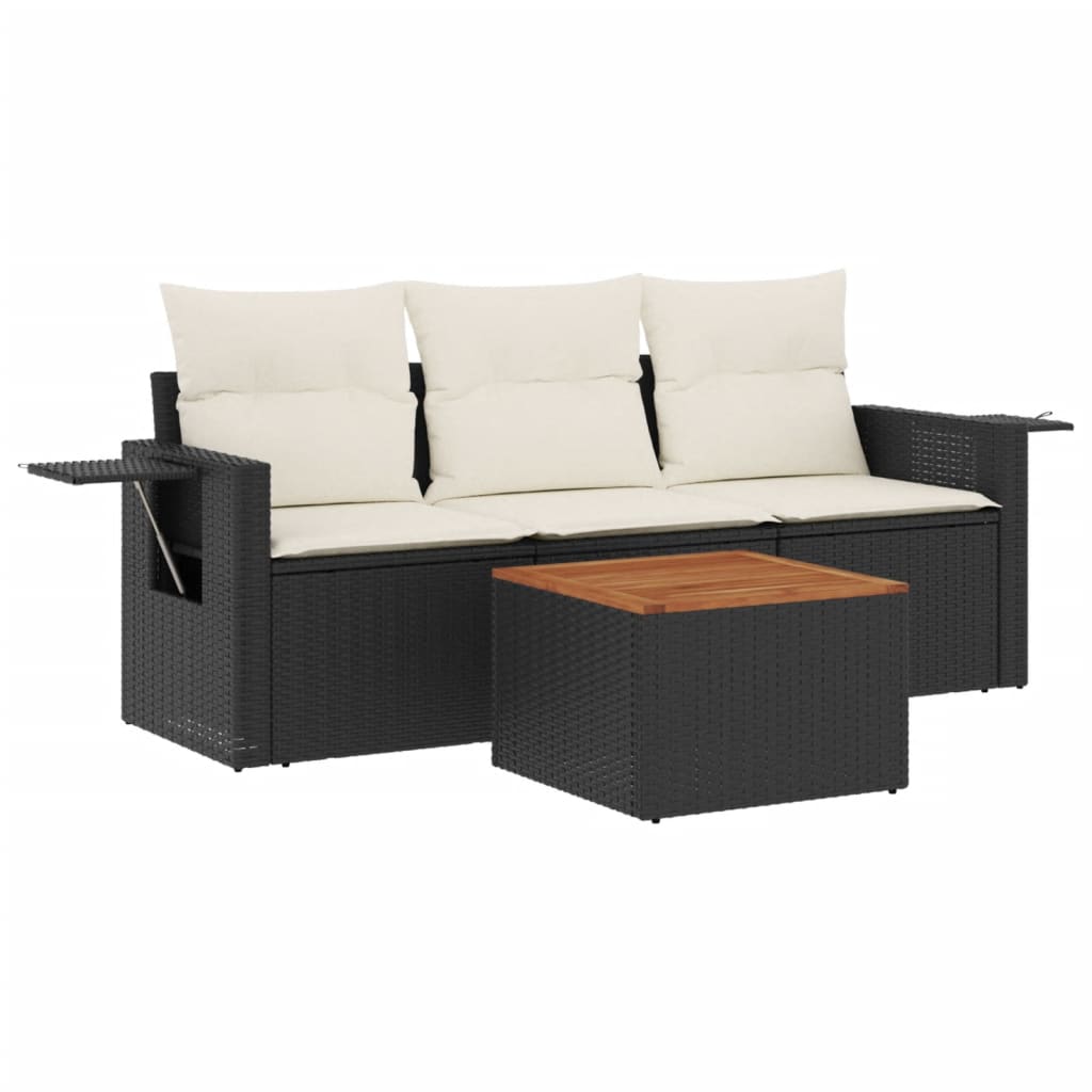 4-tlg. Garten-Sofagarnitur mit Kissen Schwarz Poly Rattan