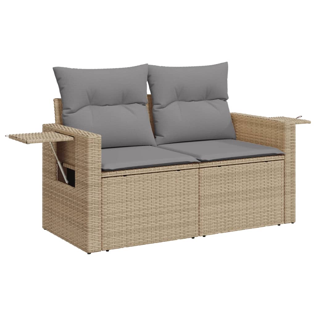 4-tlg. Garten-Sofagarnitur mit Kissen Beige Poly Rattan