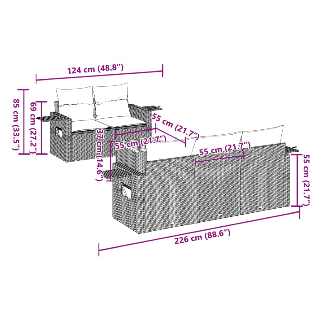 6-tlg. Garten-Sofagarnitur mit Kissen Schwarz Poly Rattan