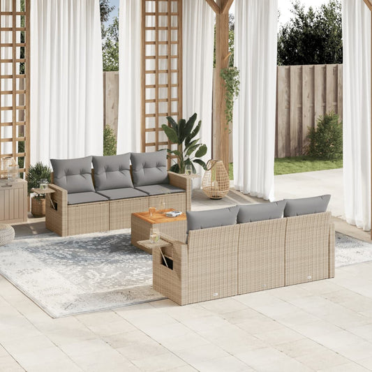 7-tlg. Garten-Sofagarnitur mit Kissen Beige Poly Rattan