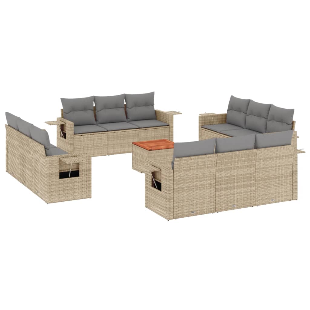 13-tlg. Garten-Sofagarnitur mit Kissen Beige Poly Rattan