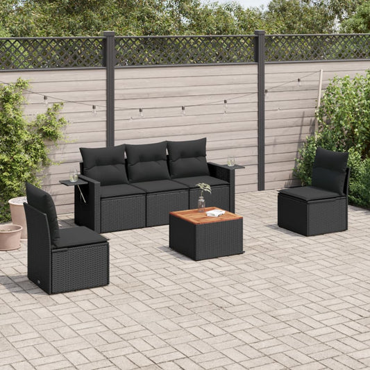 6-tlg. Garten-Sofagarnitur mit Kissen Schwarz Poly Rattan