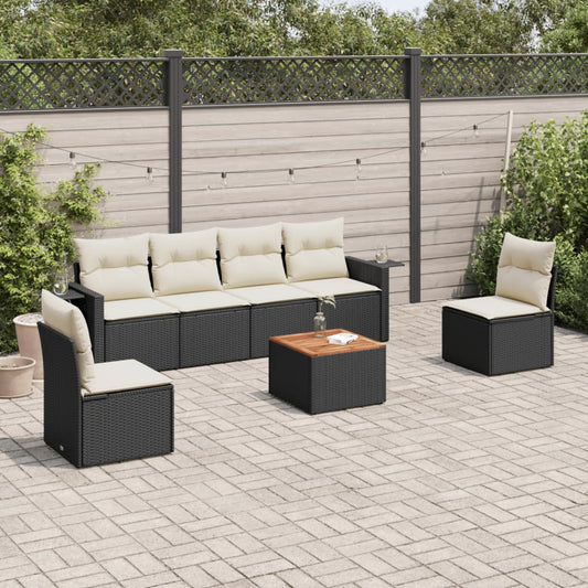 7-tlg. Garten-Sofagarnitur mit Kissen Schwarz Poly Rattan