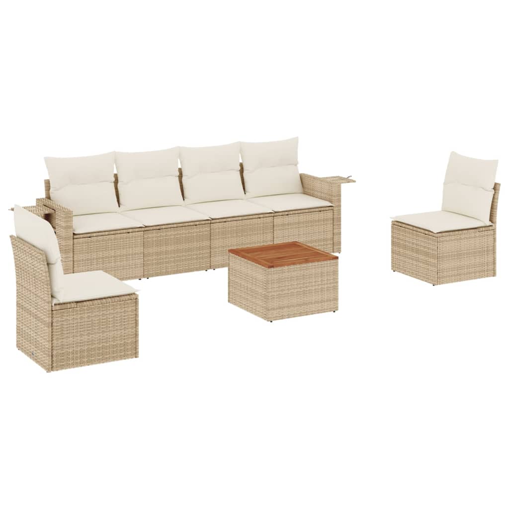 7-tlg. Garten-Sofagarnitur mit Kissen Beige Poly Rattan