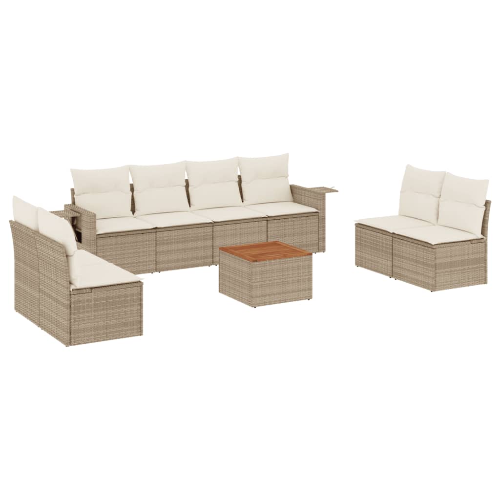 9-tlg. Garten-Sofagarnitur mit Kissen Beige Poly Rattan