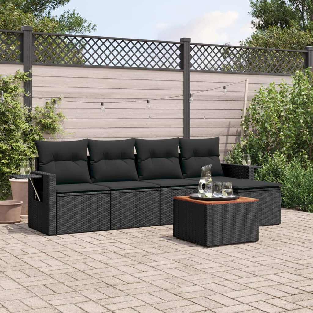 6-tlg. Garten-Sofagarnitur mit Kissen Schwarz Poly Rattan