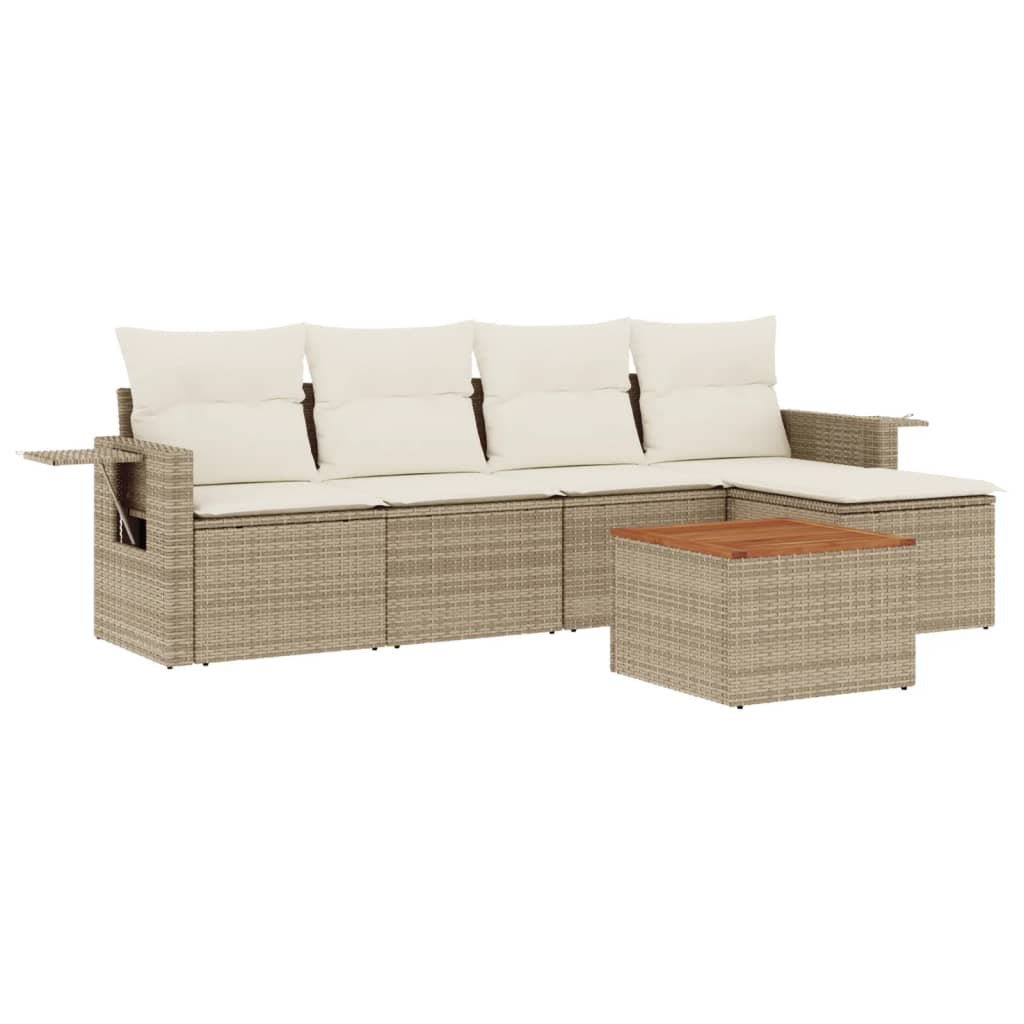 6-tlg. Garten-Sofagarnitur mit Kissen Beige Poly Rattan