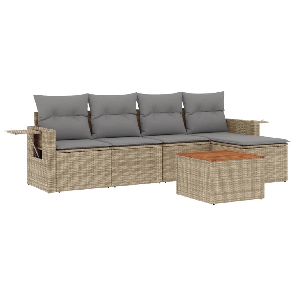 6-tlg. Garten-Sofagarnitur mit Kissen Beige Poly Rattan