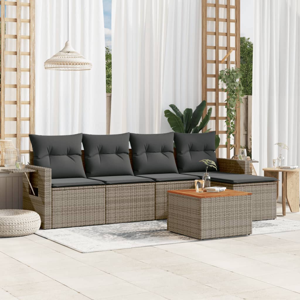 6-tlg. Garten-Sofagarnitur mit Kissen Grau Poly Rattan