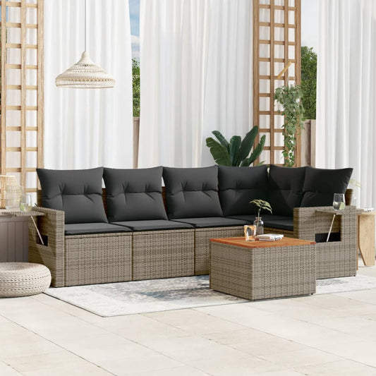 6-tlg. Garten-Sofagarnitur mit Kissen Grau Poly Rattan