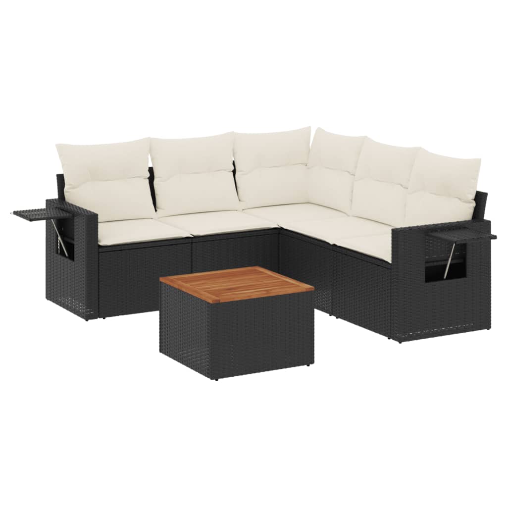 6-tlg. Garten-Sofagarnitur mit Kissen Schwarz Poly Rattan