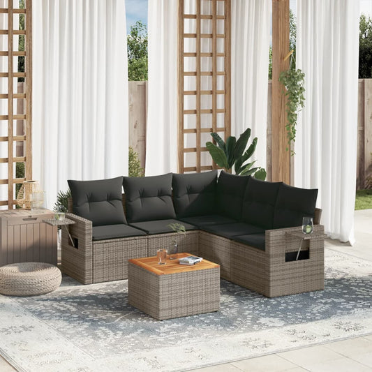 6-tlg. Garten-Sofagarnitur mit Kissen Grau Poly Rattan