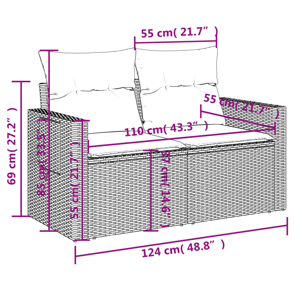 7-tlg. Garten-Sofagarnitur mit Kissen Schwarz Poly Rattan