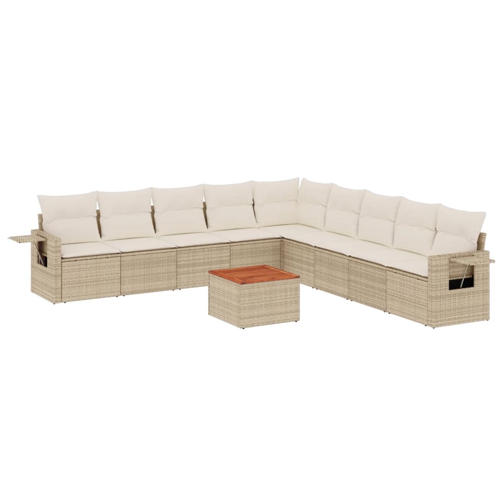 10-tlg. Garten-Sofagarnitur mit Kissen Beige Poly Rattan