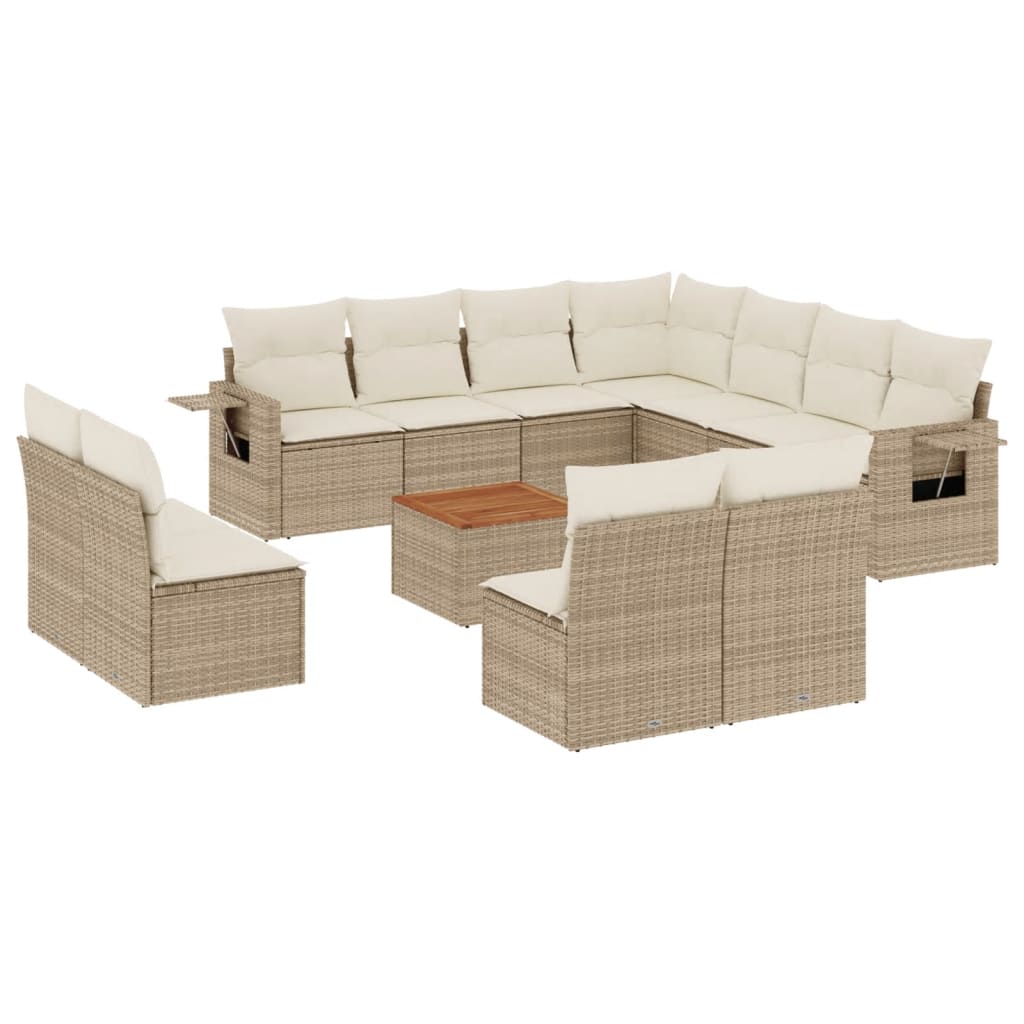 12-tlg. Garten-Sofagarnitur mit Kissen Beige Poly Rattan