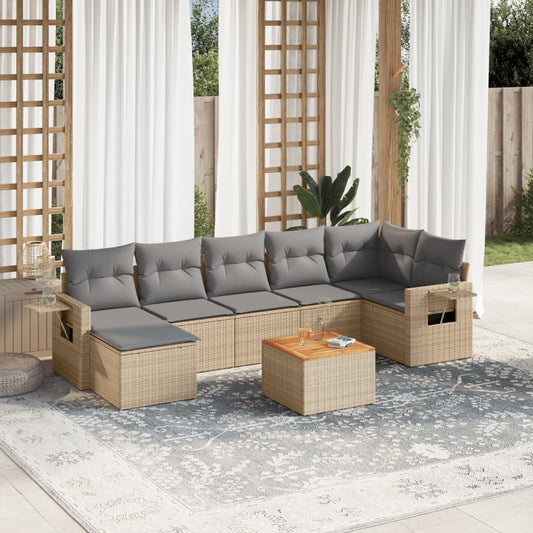 8-tlg. Garten-Sofagarnitur mit Kissen Beige Poly Rattan