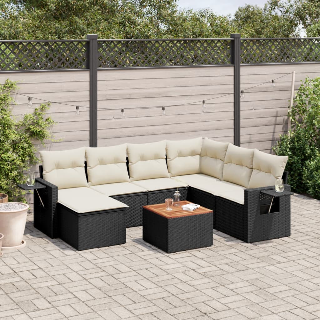 8-tlg. Garten-Sofagarnitur mit Kissen Schwarz Poly Rattan