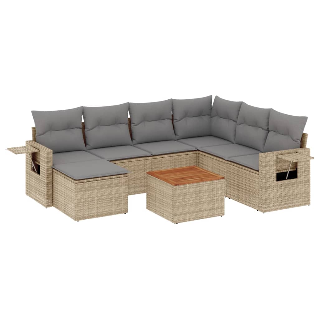 8-tlg. Garten-Sofagarnitur mit Kissen Beige Poly Rattan