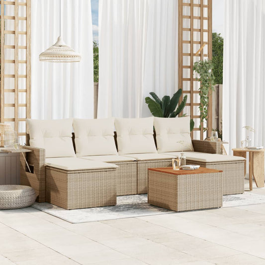 7-tlg. Garten-Sofagarnitur mit Kissen Beige Poly Rattan