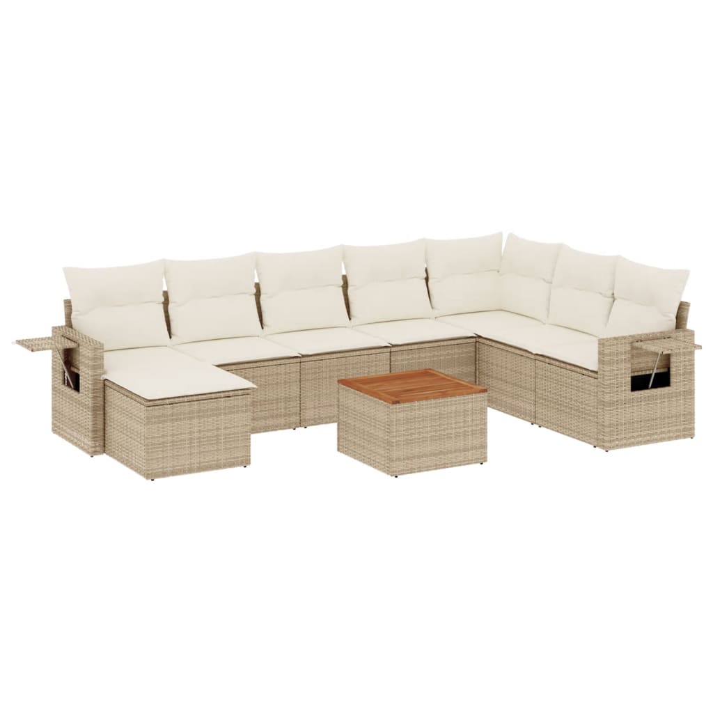 9-tlg. Garten-Sofagarnitur mit Kissen Beige Poly Rattan