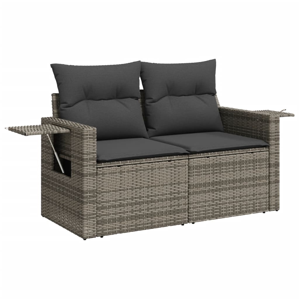 10-tlg. Garten-Sofagarnitur mit Kissen Grau Poly Rattan