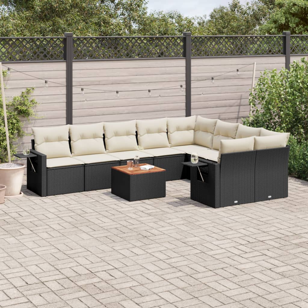 10-tlg. Garten-Sofagarnitur mit Kissen Schwarz Poly Rattan