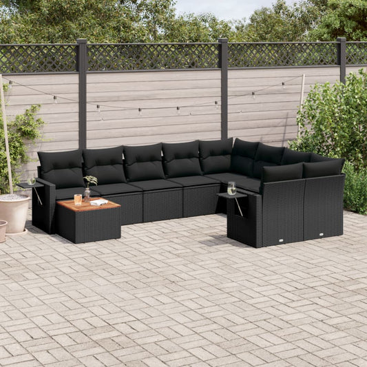 10-tlg. Garten-Sofagarnitur mit Kissen Schwarz Poly Rattan