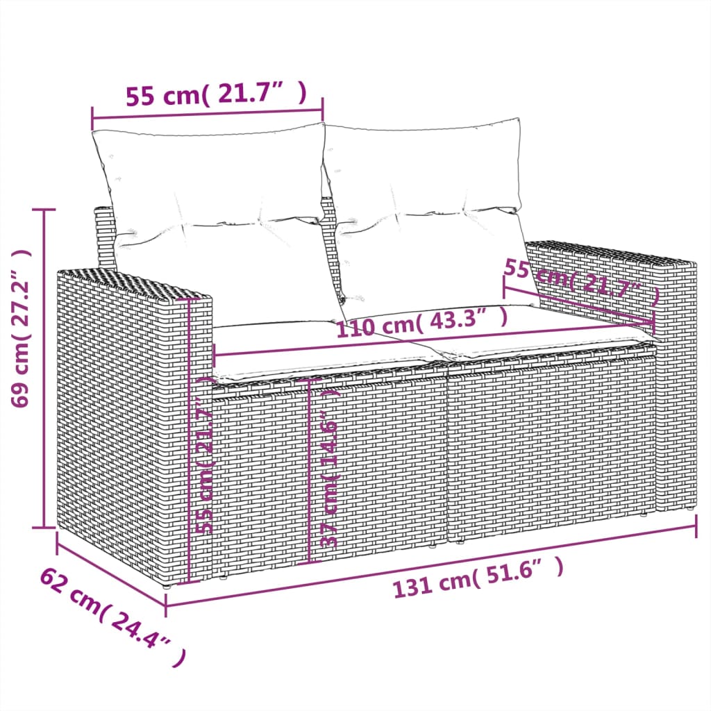 11-tlg. Garten-Sofagarnitur mit Kissen Grau Poly Rattan