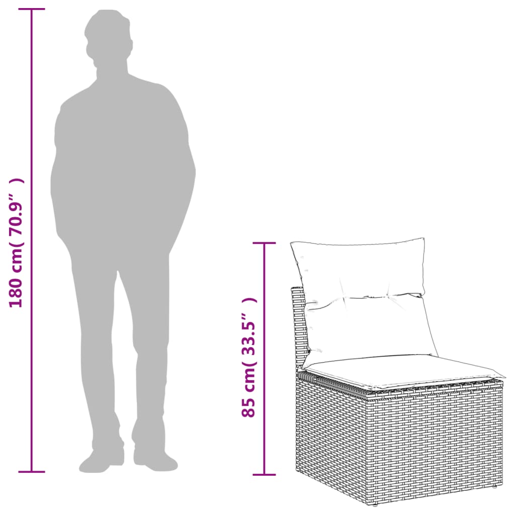 12-tlg. Garten-Sofagarnitur mit Kissen Grau Poly Rattan