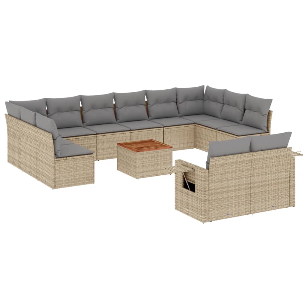 13-tlg. Garten-Sofagarnitur mit Kissen Beige Poly Rattan