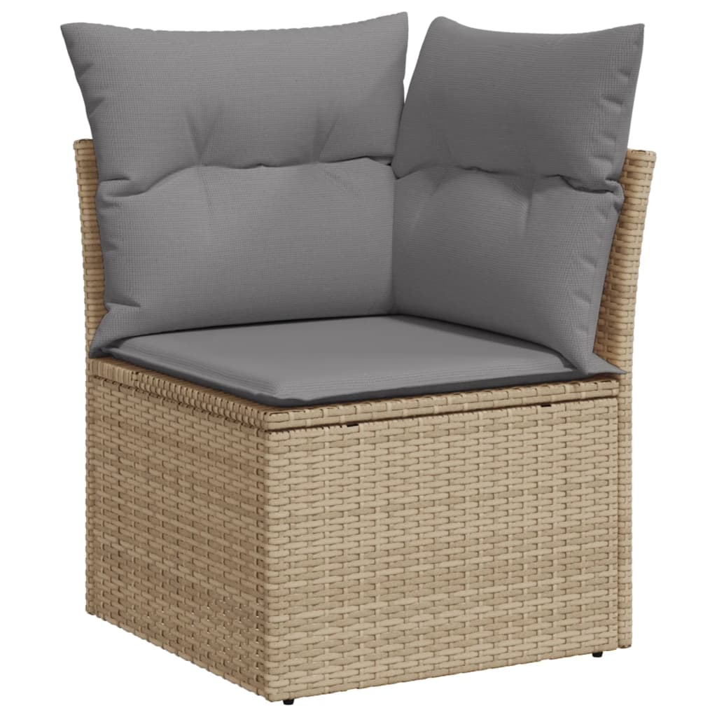 14-tlg. Garten-Sofagarnitur mit Kissen Beige Poly Rattan