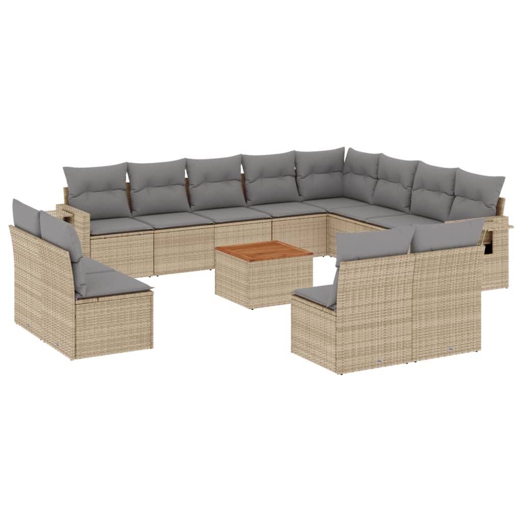 13-tlg. Garten-Sofagarnitur mit Kissen Beige Poly Rattan