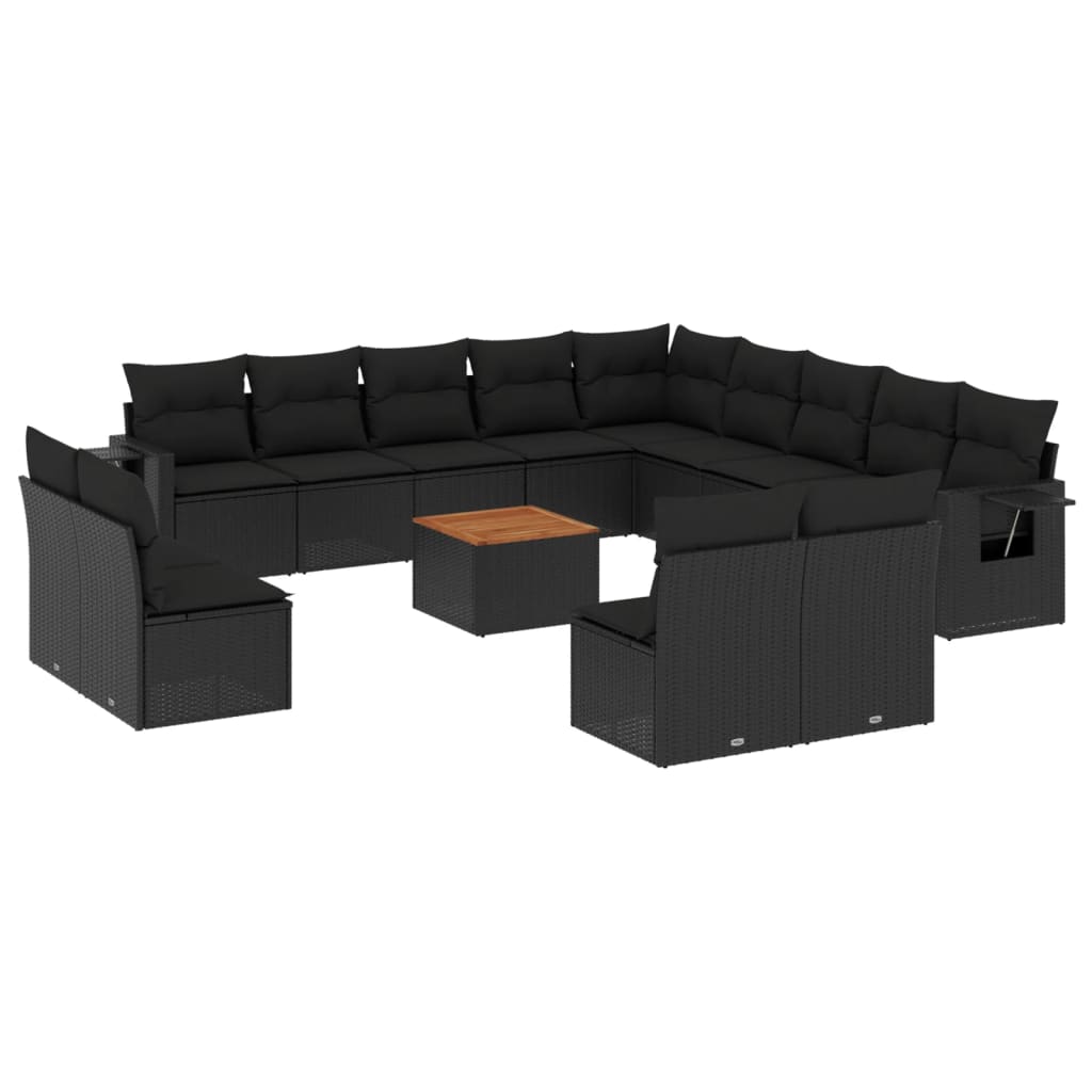 14-tlg. Garten-Sofagarnitur mit Kissen Schwarz Poly Rattan