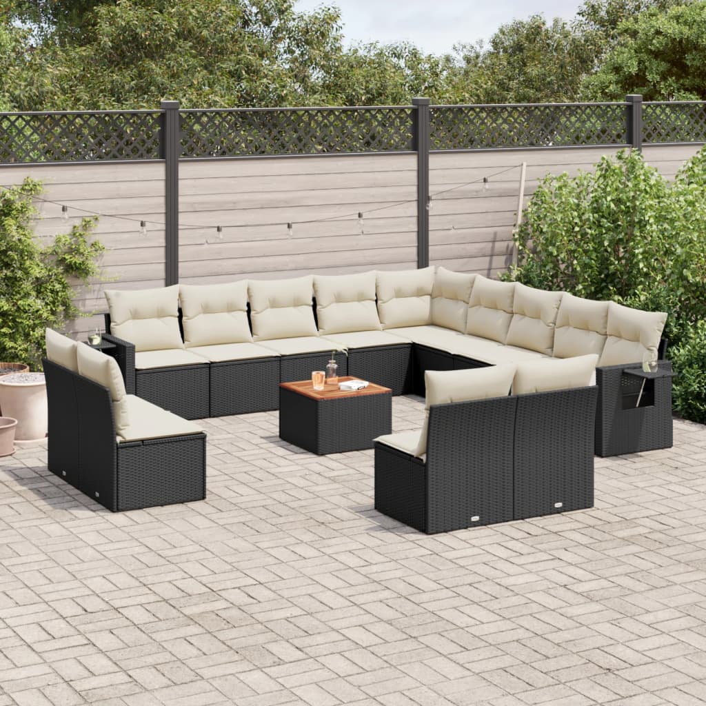 14-tlg. Garten-Sofagarnitur mit Kissen Schwarz Poly Rattan