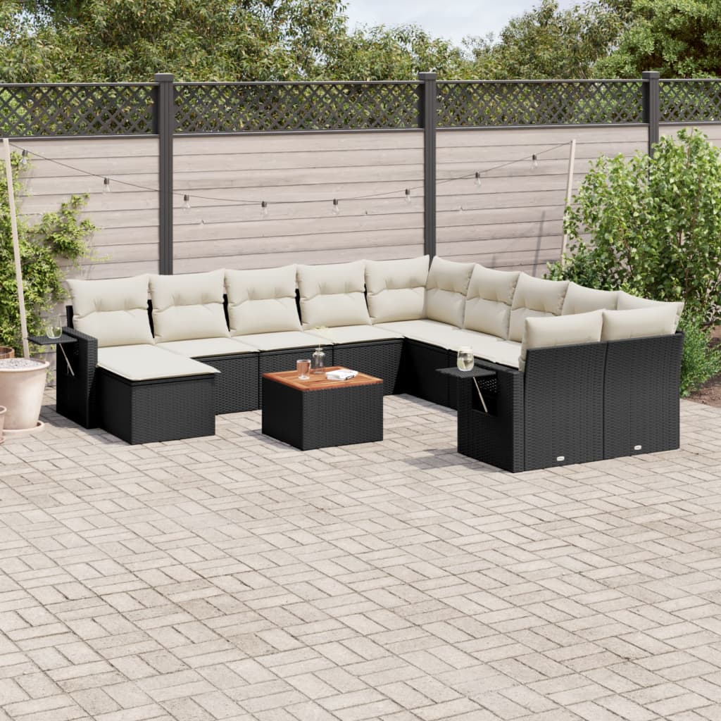 12-tlg. Garten-Sofagarnitur mit Kissen Schwarz Poly Rattan